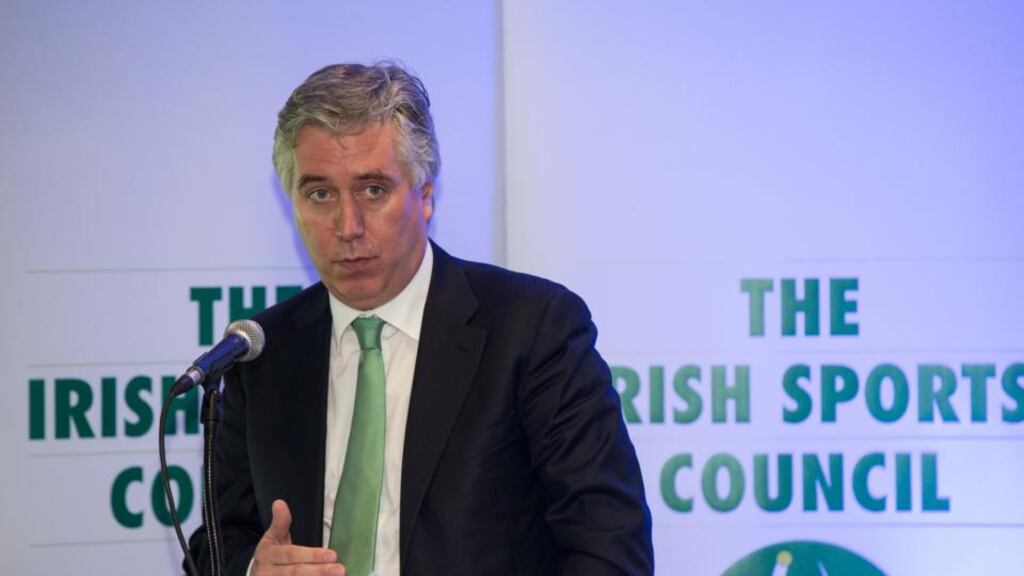FAI chief executive John Delaney speaking at Croke Park, where Irish Sports Council Funding was announced for the FAI, IRFU and GAA for 2015. Photograph: Cathal Noonan/Inpho