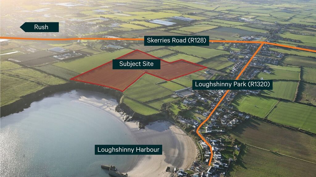 An aerial view of the the site shows its location at  Loughshinny village in north county Dublin