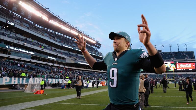 Philadelphia Eagles quarterback Nick Foles runs off the field after their win over the Houston Texans at Lincoln Financial Field. Photograph: Brett Carlsen/Getty Images