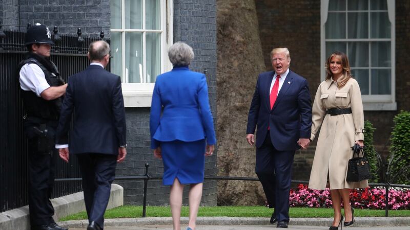 First lady fashion: Melania Trump arrives at Downing Street in her Celine coat. Photograph: Hannah Mckay/Reuters