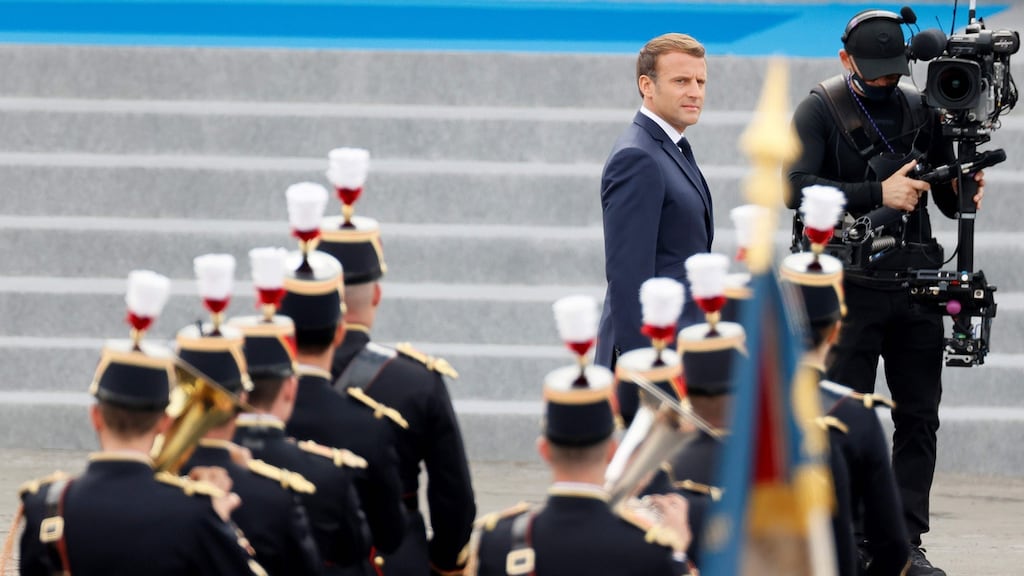 President Emmanuel Macron during the Bastille Day military ceremony on the Place de la Concorde in Paris. Photograph: Thomas Samson/AFP via Getty Images