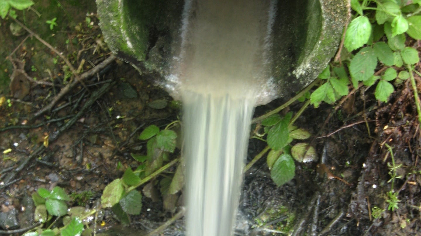 The wastewater discharge pipe which was discharging polluting efluent into the Ballinagh River in June 2015.