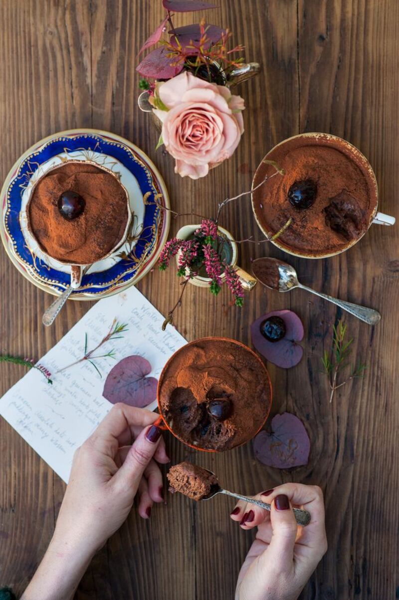 Chocolate and cherry mousses