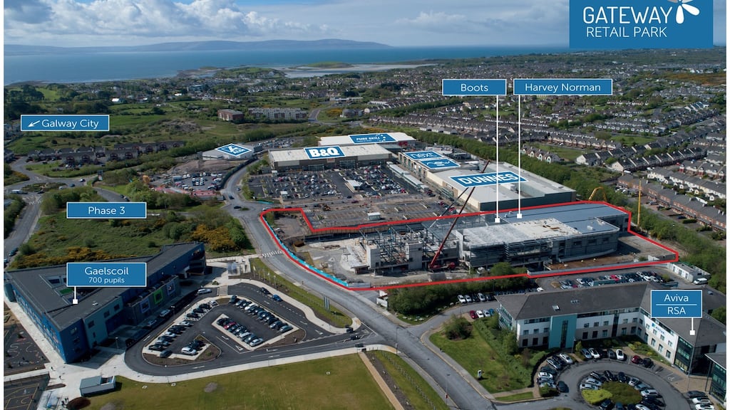 An aerial view of the Gateway Retail Park in Galway. Boots’ new premises is under construction as part of the second phase of the scheme.