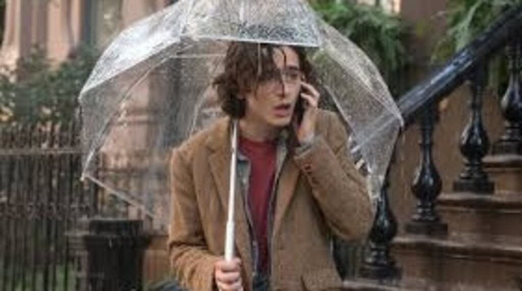 Timothée Chalamet can’t find a way into lines that should only exist in the mouth of a sexagenarian character in Woody Allen’s film. Photograph: Jessica Miglio/Perdido Productions