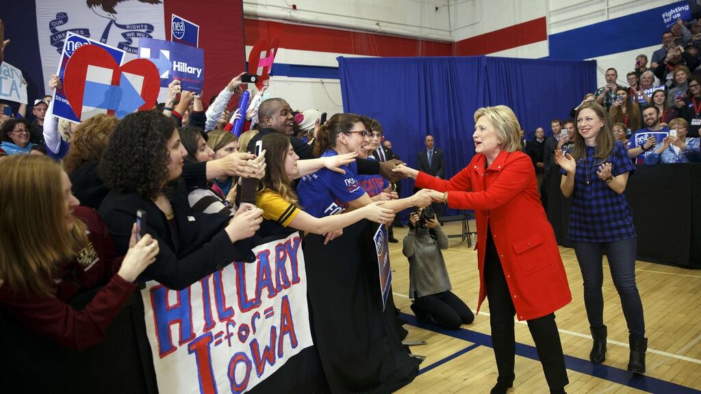 Hillary Clinton holds a 45 per cent to 42 per cent edge over Bernie Sanders but the race is effectively a statistical tie, making his once long-shot bid too close to call in Iowa. Photograph: Patrick T Fallon/Bloomberg