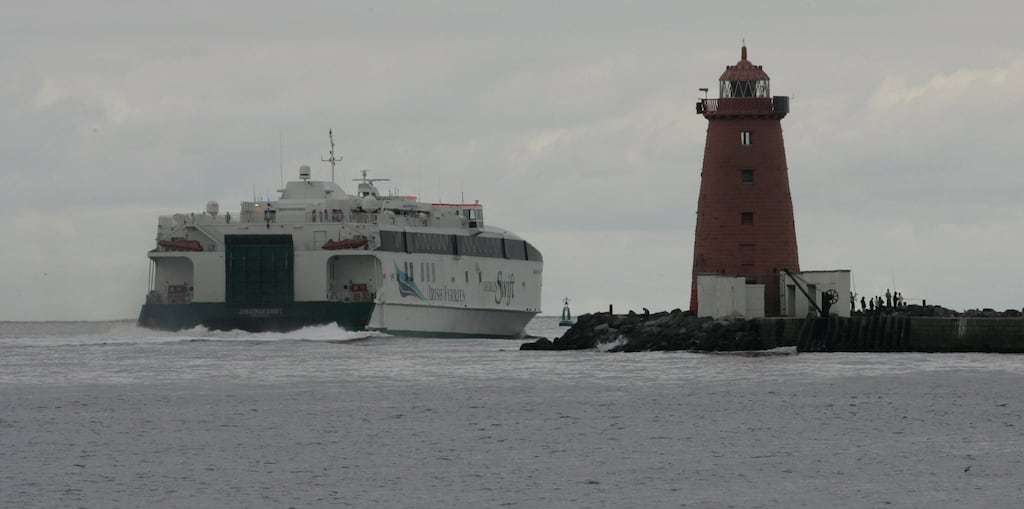 The Swift, one of Irish Continental Group's ferries, leaves Dublin Port. Photograph: Cyril Byrne