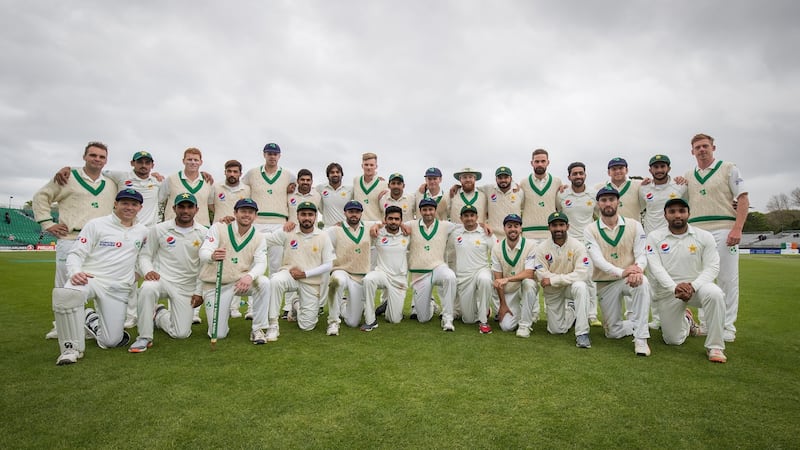 The Ireland and Pakistan players together at Malahide. Photograph: Oisin Keniry/Inpho