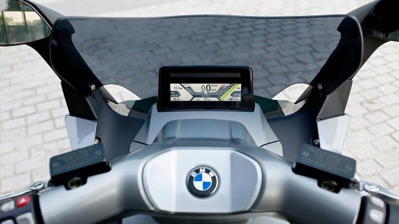 The TFT colour display screen on BMW’s C Evolution electric motorbike. Photograph: Peter Musch