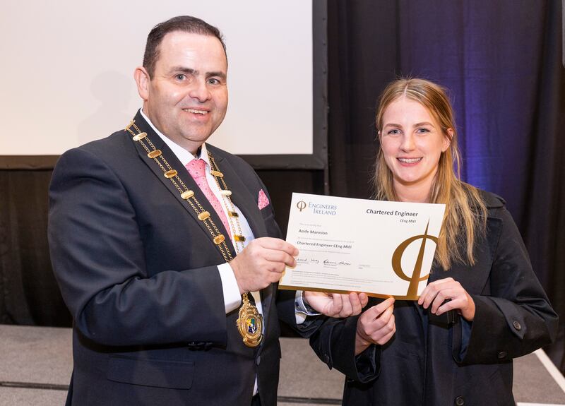 Dr Harty awards the title of Chartered Engineer to Aoife Mannion