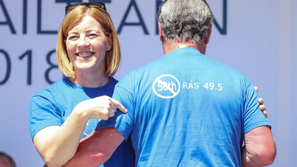 Race director Eimear Dignam and Noel Clarke on his 50th Rás. Photograph: INPHO/Bryan Keane