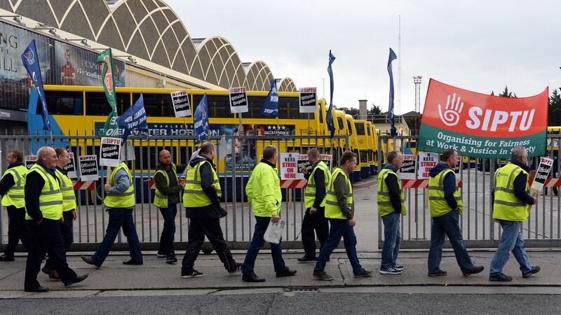 Dublin Bus workers on the picket line at Donnybrook bus depot. Photograph: Eric Luke/The Irish Times
