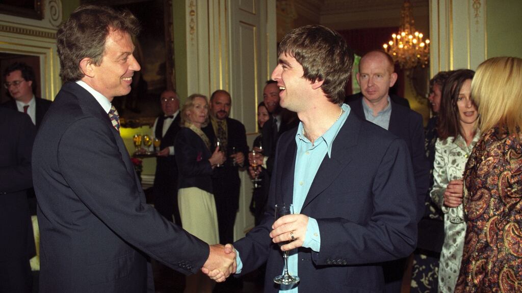 Tony Blair with Noel Gallagher of Oasis at 10 Downing Street in 1997. Against the background rumble of the early Oasis albums, the 1990s was the last time that felt dynamic enough for Britain’s urbanites and familiar enough for its hinterlands. Photograph: Rebecca Naden/PA
