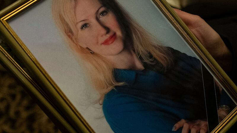 A portrait of Tetiana Perebyinis. Serhiy Perebyinis said he felt it was important the deaths of his wife and children had been recorded in photographs and video. Photograph: Lynsey Addario/The New York Times