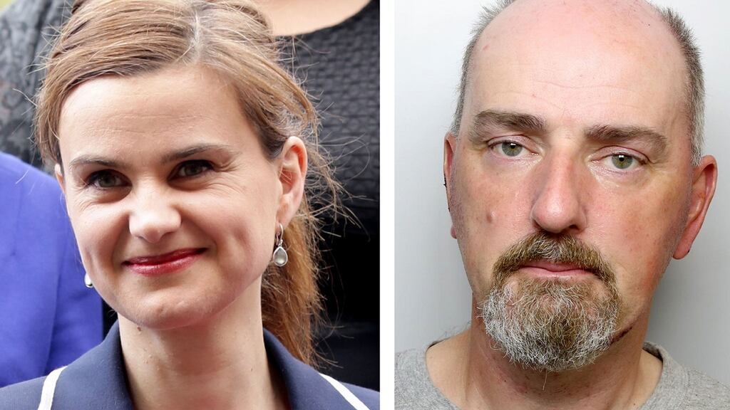 Jo Cox and Thomas Mair who is accused of the murder of the Labour MP. Photograph: Yui Mok/West Yorkshire Police/PA Wire