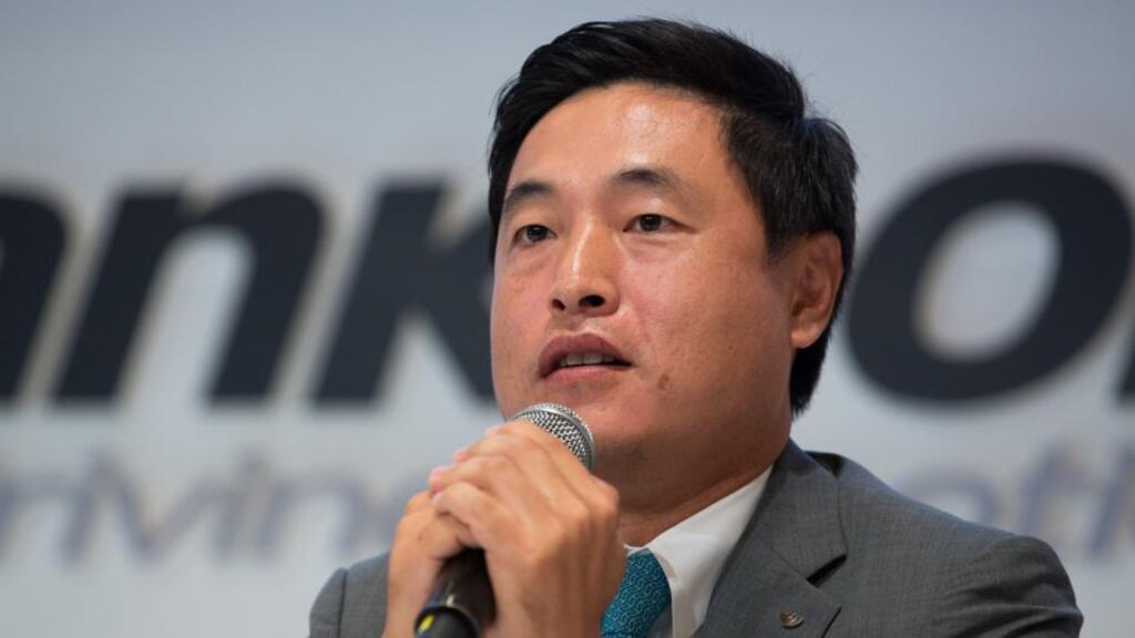 Cho Hyun-Shick, president of Hankook Tire, during a news conference in Seoul, South Korea, yesterday. Photograph: SeongJoon Cho/Bloomberg