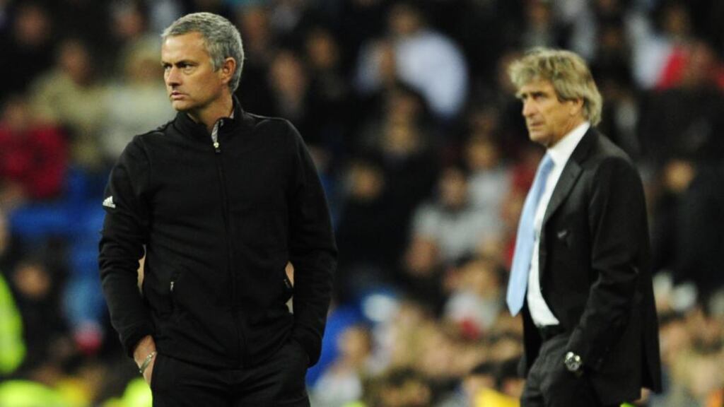 Jose Mourinho and Manuel Pellegrini: The two managers have very different personalties. Photograph: Javier Soriano/AFP/Getty Images