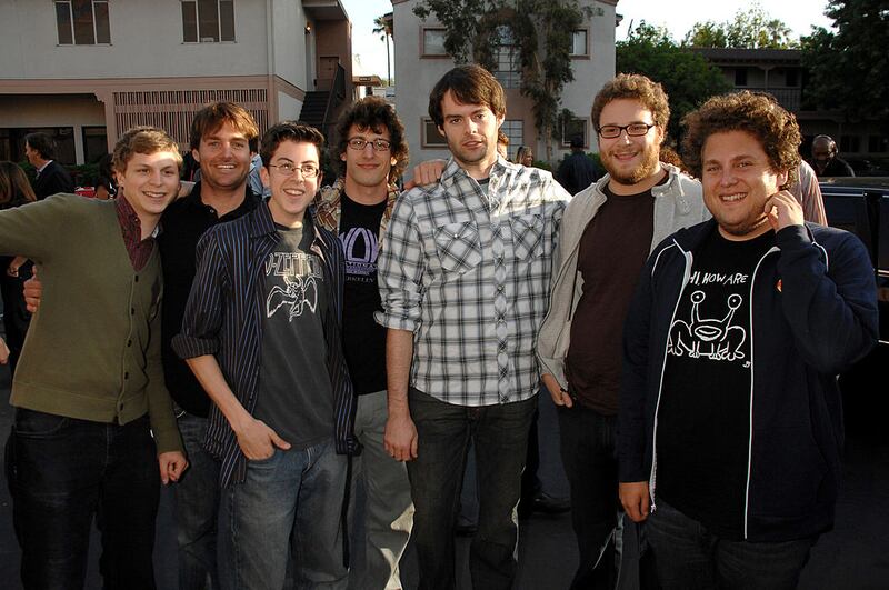 Superbad: Michael Cera, Will Fort, Christopher Mintz-Plasse, Andy Samberg, Bill Hader, Seth Rogen and Jonah Hill. Photograph: Jeff Kravitz/FilmMagic