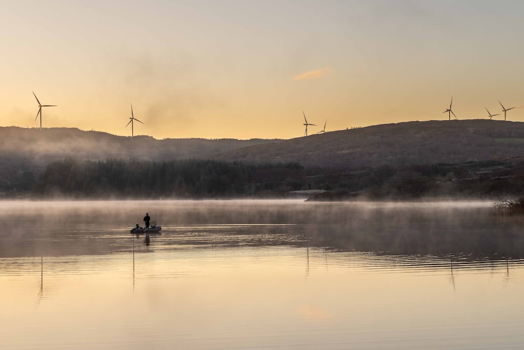 A frosty Lough Allua in west Cork. EirGrid expects more wind farms to generate electricity this weekend as temperatures rise and stormy weather hits Ireland. Photograph: Andy Gibson.