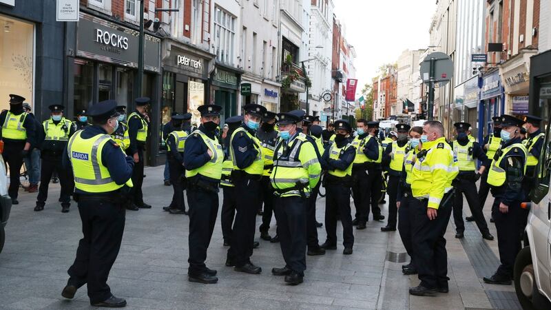 There was a large Garda presence on Grafton Street. Photograph: Stephen Collins