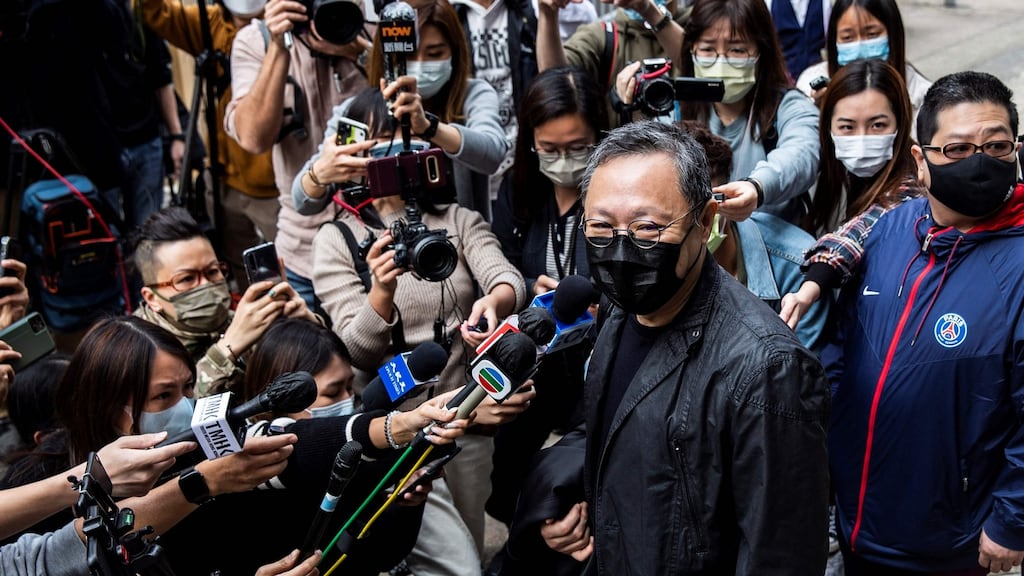 Hong Kong law professor and pro-democracy activist Benny Tai outside Ma On Shan police station in December 2021. Photograph: Isaac Lawrence/AFP via Getty Images