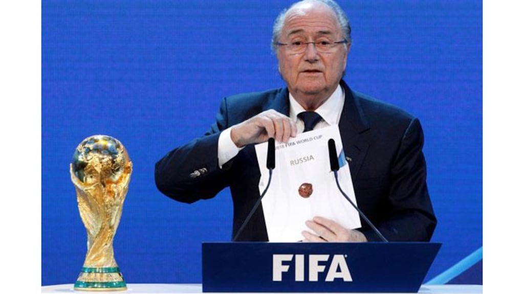 Fifa president Sepp Blatter announces Russia as the host nation for the Fifa World Cup 2018, in Zurich (Photograph: Christian Hartmann/Reuters)