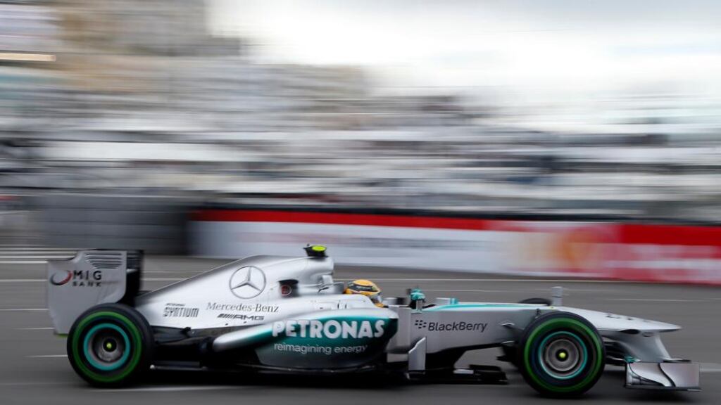 Mercedes Formula One driver Nico Rosberg of Germany drives during the qualifying session of the Monaco F1 Grand Prix. Photograph: Stefano Rellandini/Reuters
