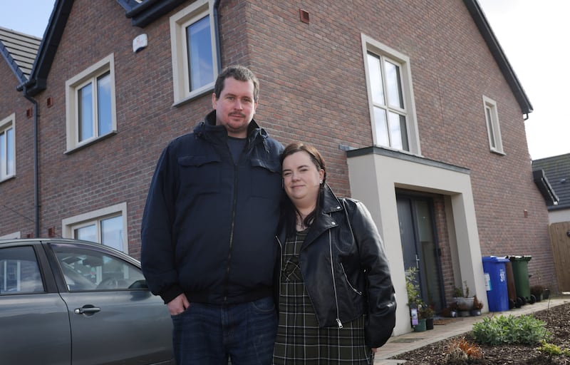 Paddy Coscoran and Caroline Donohoe at their house outside Kildare town. The strong competition in Newbridge in the end meant they couldn’t find the house they were looking to buy, so they decided to look elsewhere. Photograph: Laura Hutton