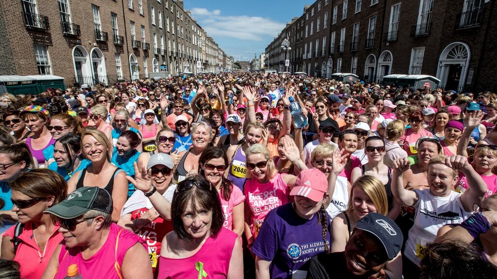 Runners get ready before the start of the VHI Women’s Mini Marathon. Photograph: ©INPHO/Morgan Treacy