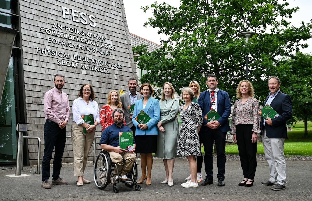 In attendance at the University of Limerick (UL) for Paralympic Ireland's new report was (from left) Dr Seán Healy of UL, Paralympics Ireland COO Neasa Russell, Cllr Elena Secas, research assistant Alan Dineen, Paralympics Ireland CEO Stephen McNamara, Minister of State Hildegarde Naughton, Paralympics Ireland president Lisa Clancy, UL provost Prof Ann Ledwith, paralympian Sarah Slattery, Cllr Frankie Daly, Prof Elaine Murtagh of UL and Dr Ian Sherwin of UL. Photograph: Brendan Moran/Sportsfile