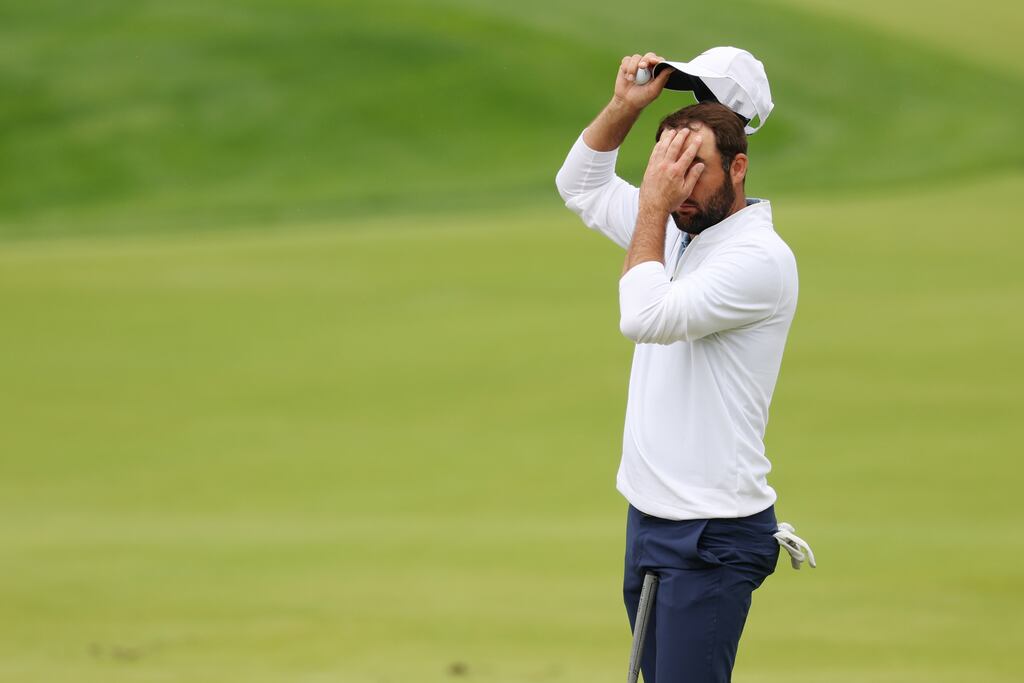 Scottie Scheffler of the United States reacts after finishing his second round of the US PGA Championship. Photograph: Patrick Smith/Getty Images