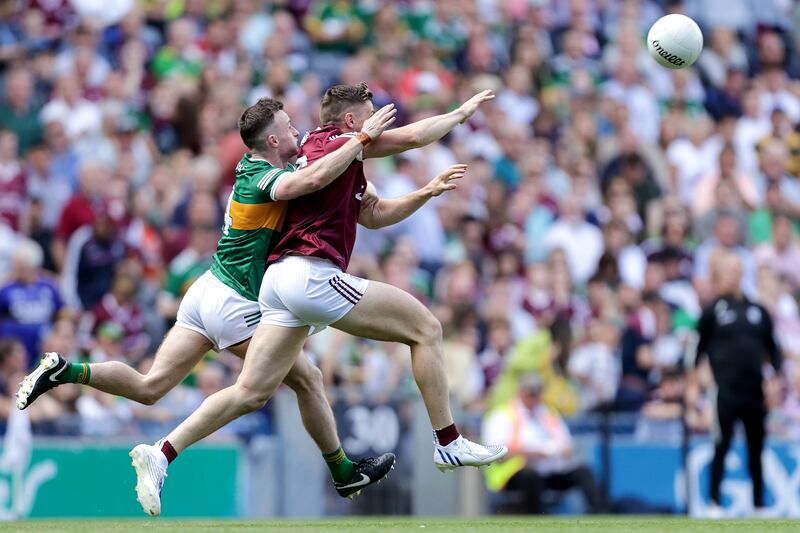 Galway's Shane Walsh ensured a tough day at the office for Kerry's Tom O’Sullivan. Walsh delivered a display for the ages for his county on the biggest day of the season. Photograph: Laszlo Geczo/Inpho