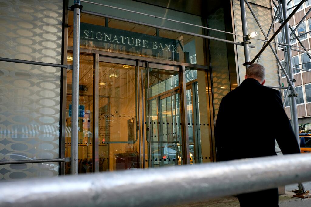Newmark handled $50 billion of loan sales for Signature Bank. The trouble spots in the US commercial property market are offices and “multifamily” blocks. Photograph: Gabby Jones/New York Times