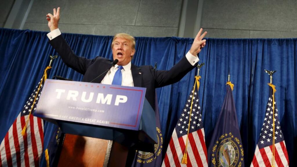 ‘The Donald (as he is dispiritingly known to other holders of that excellent name) let nobody down when he appeared at the Trump Tower on Tuesday.’ Above, Trump gestures after speaking and taking questions at a rally in Manchester, New Hampshire, on Wednesday. Photograph: Dominick Reuter/Reuters