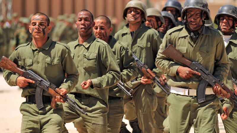 Fighters from the self-proclaimed Libyan National Army loyal to Gen Khalifa Haftar graduate from military academy in Benghazi. Photograph: Abdullah Doma