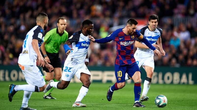 Lionel Messi in action against Alaves. Photograph: Alex Caparros/Getty