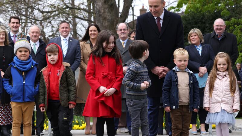 Malachy McPartland from Camlough, Co Armagh, turns to talk to Taoiseach Micheál Martin. Photograph: Damien Eagers