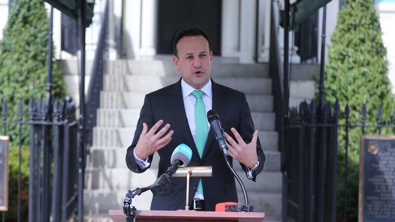 Taoiseach Leo Varadkar at Blair House, Washington DC, discussing the coronavirus crisis. Photograph: Niall Carson/PA Wire