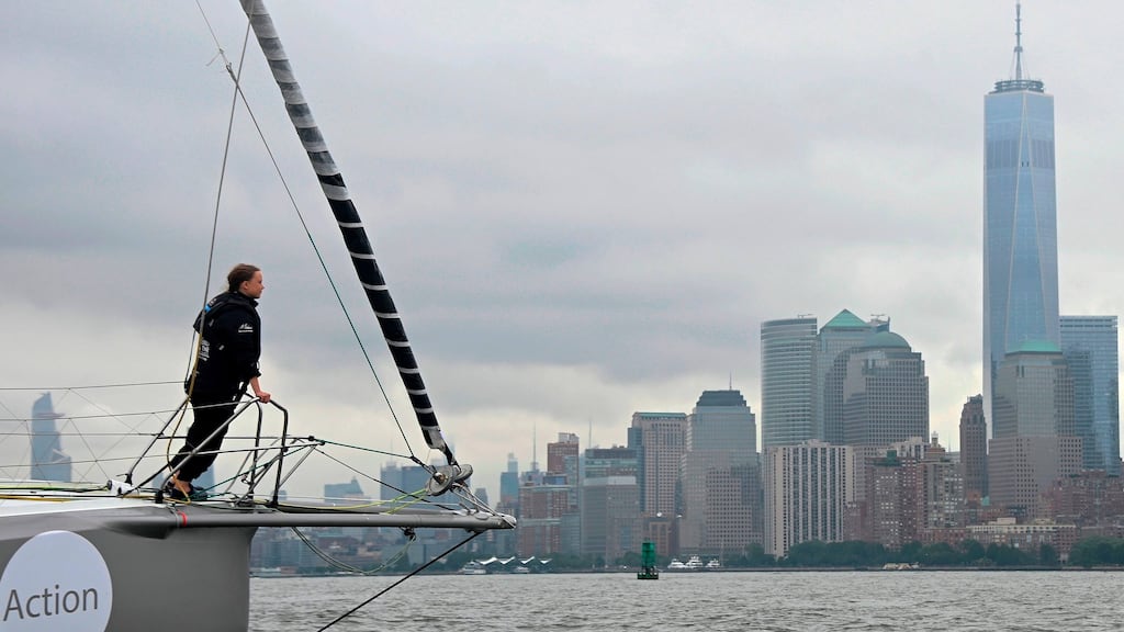 Greta Thunberg: the climate activist travelled to New York on a zero-carbon yacht. Photograph: AFP/Getty