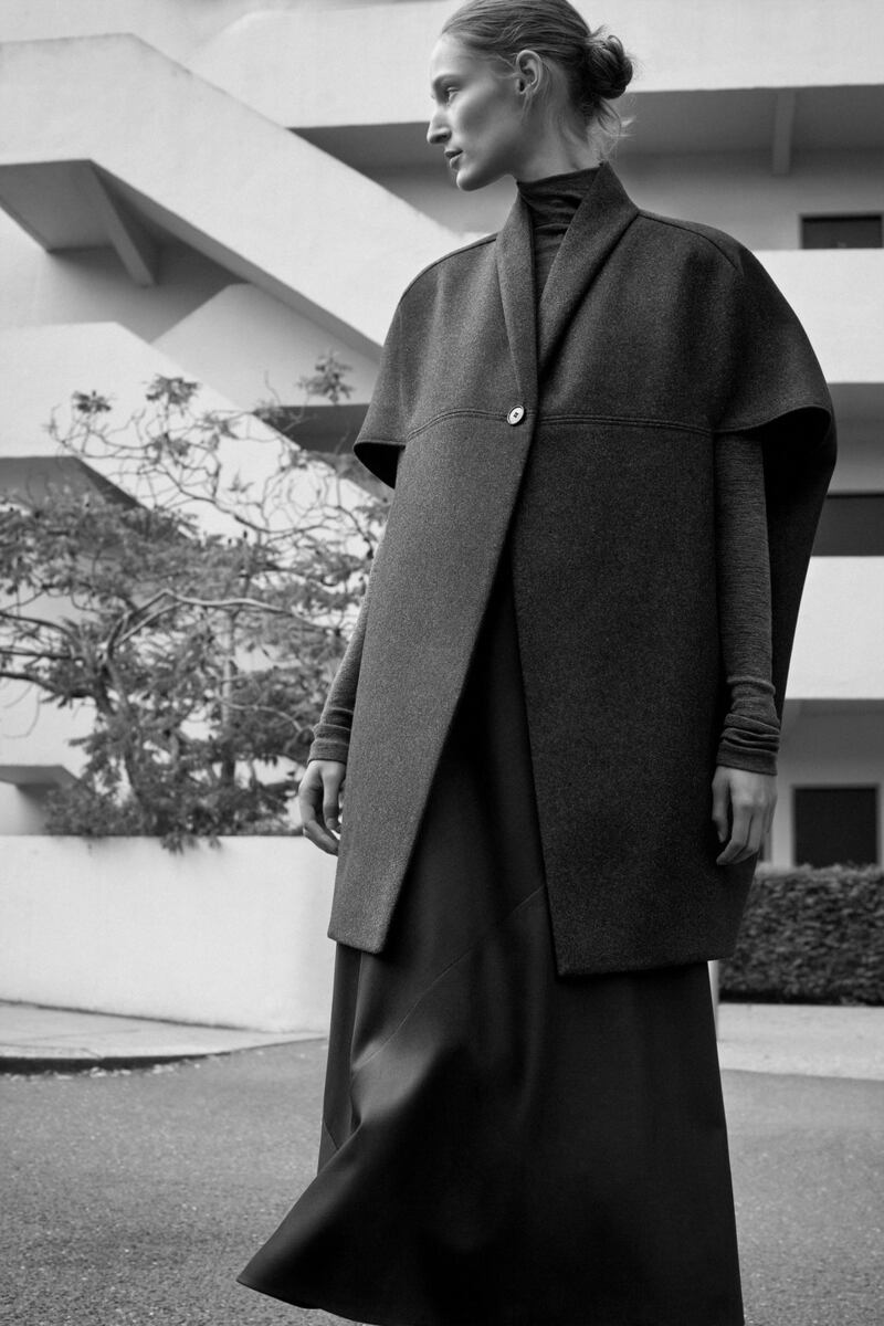 Coat in pure wool, €150, and skirt in pure Italian wool, €99