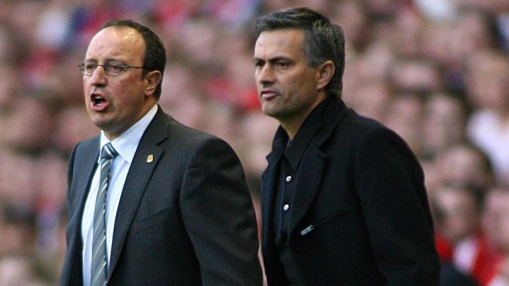 Rafael Benitez and Jose Mourinho: “I think she needs to occupy her time, and if she takes care of her husband’s diet she will have less time to speak about me,” said Mourinho. Photo: Gareth Copley/PA