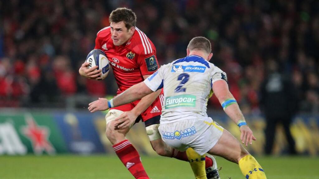 Munster’s CJ Stander on the attack against Clermont Auvergne in Thomond Park. Photograph: Cathal Noonan/Inpho