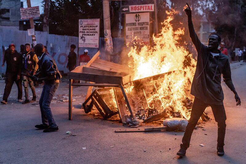 Supporters of defeated presidential candidate Raila Odinga protest against the result in Nairobi on Monday. Photograph: Luis Tato/AFP via Getty Images