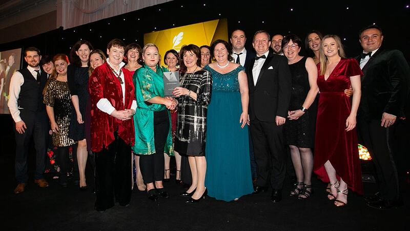 Dr Patricia Cremen, Applied Social Studies, Limerick Institute of Technology presents the Best Third Level Institution award to the University College Cork Team