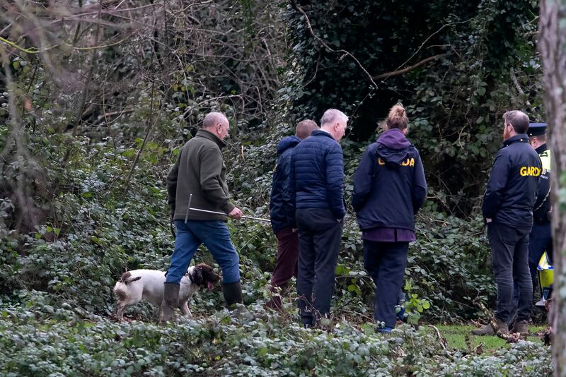 Gardaí use a cadavar dog at Santry Demesne earlier this month in the search for missing Icelandic man Jon Jonsson. Photograph: Colin Keegan, Collins Dublin