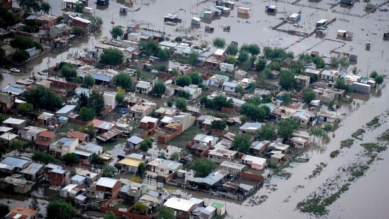 An aerial view of flooded streets is pictured after heavy rains in La Plata. At least 48 people are reported to have died in the provincial capital 30 miles from Buenos Aires. Photograph: Reuters