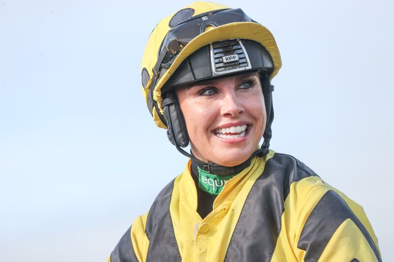 Guinness Time Flat Race: Aine O’Connor celebrates after winning with Brave Crogha. Photograph: ©INPHO/Tom Maher