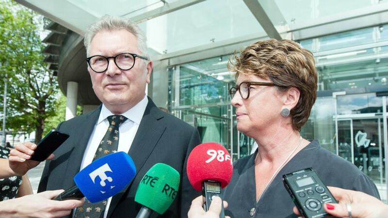 Thomas Heinrich’s parents, Wolfgang and Alexandra speak to reporters outside the Central Criminal Court in Dublin. Photograph: Collins