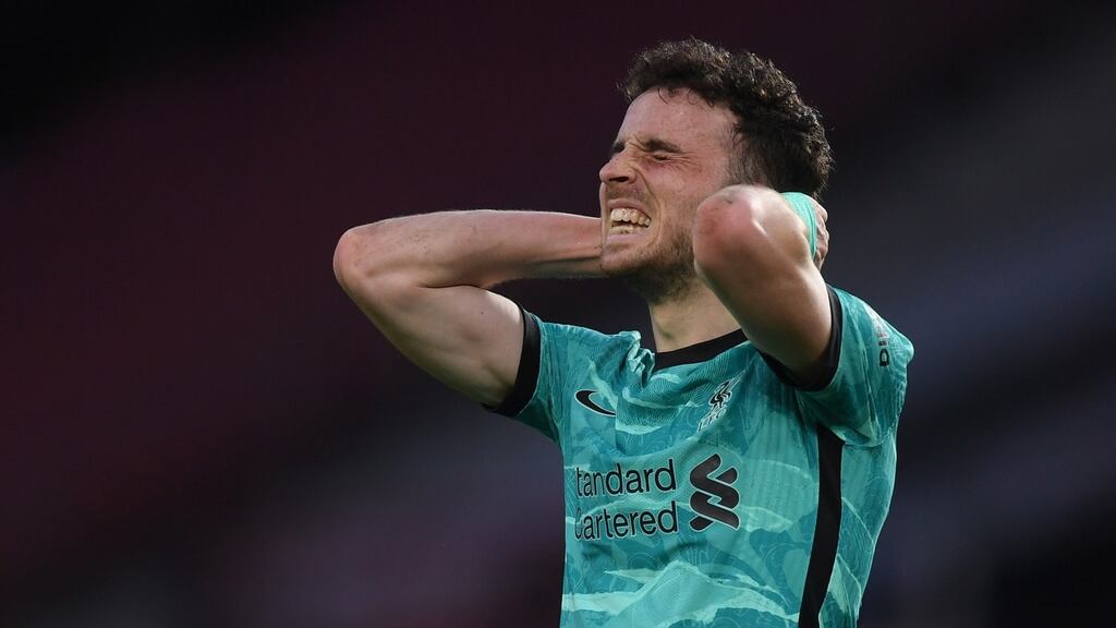 Liverpool’s Diogo Jota may miss their clash with Southampton. Photo: Michael Regan/Getty Images