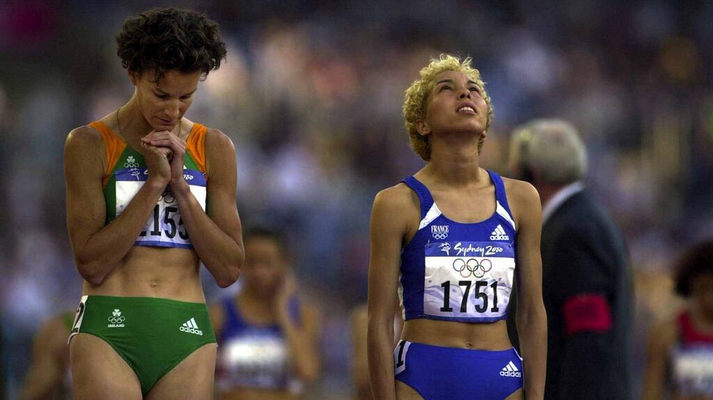 “It wasn’t until the build-up to the Sydney Olympics that I realised how important this had become.” Sonia O’Sullivan and F Yamna Belkacem of France ahead of Round 1 of the Women’s 5000m at the Olympic Games in Sydney. Photograph: Eric Luke